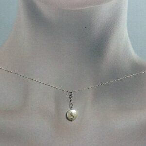 Initial S Silver Necklace with Fresh Water Coin Pearl